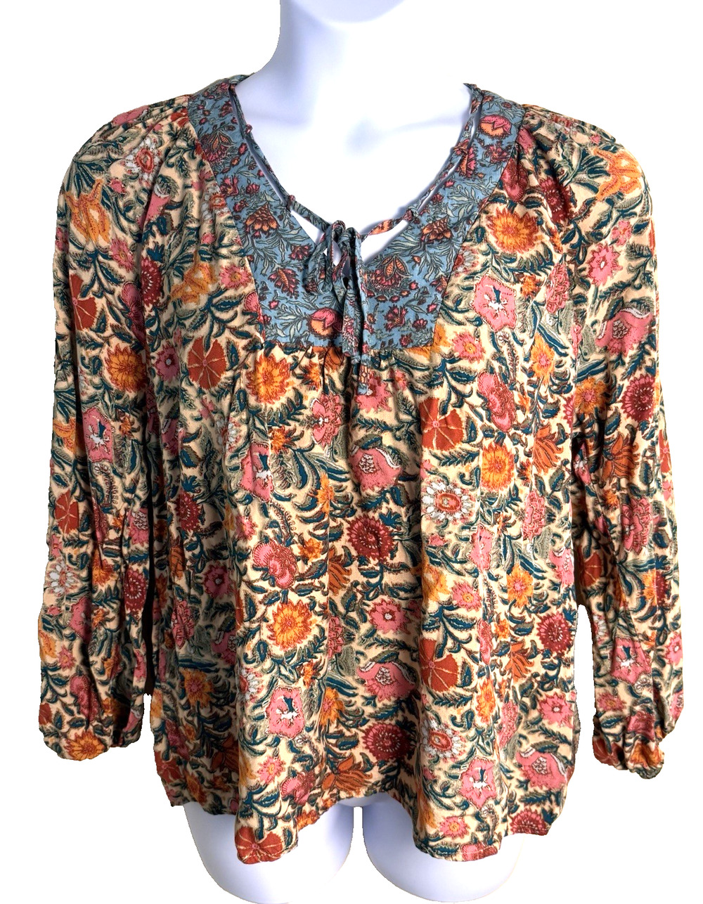 Natural Life Boho Floral Peasant Blouse XL Cottagecore Festival Hippie Retro